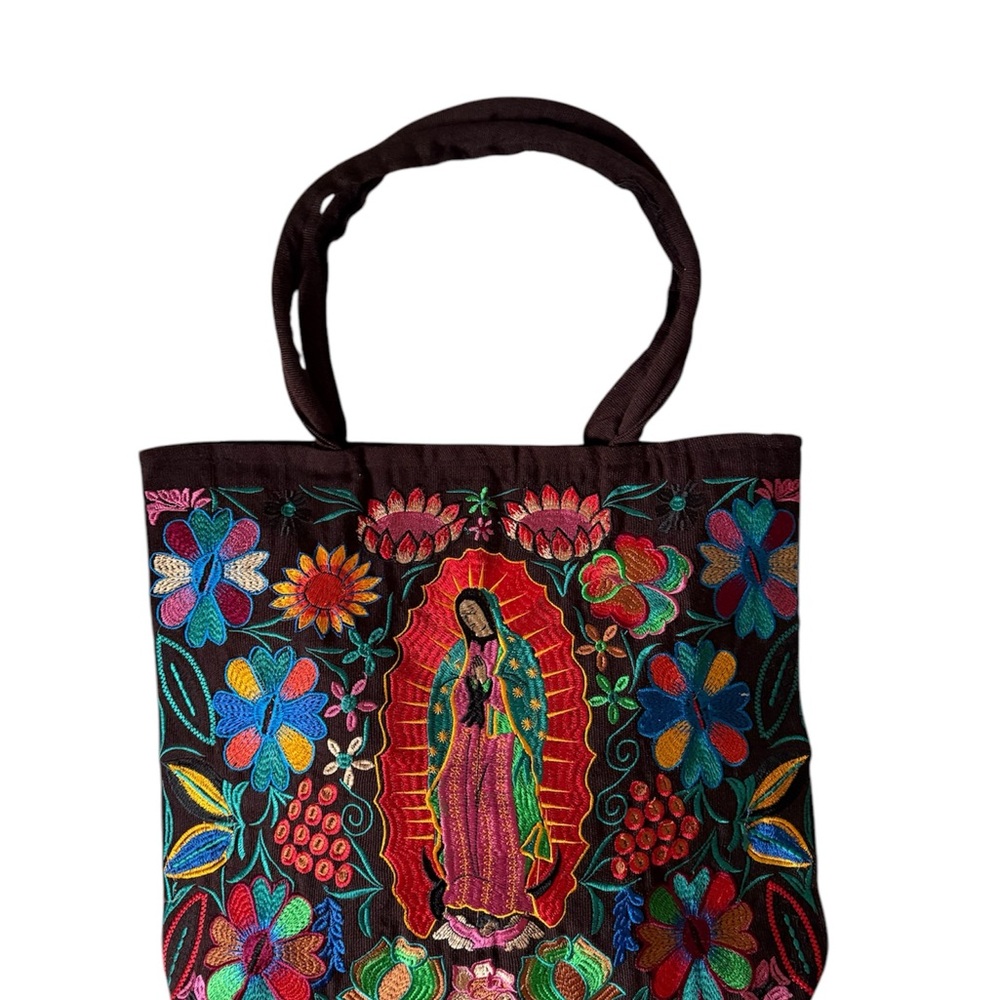 Our Lady of Guadalupe tote, Mexican Embroidered Tote Bag, embroidered tote, - Picture 5 of 7